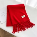 Thick red wool scarf with fringe and a premium soft texture for winter warmth - 12# Bright Red / Over 175cm