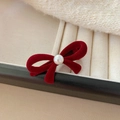 Fermaglio per capelli a fiocco in velluto rosso con perla per acconciature eleganti - Grande Clip a Becco d'Anatra con Fiocco Floccato e Perla-5cm / Borgogna