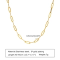 Detail of 4.5mm gold plated stainless steel square link necklace with dimensions and specs - 4.5mm*40+5cm (1264G)