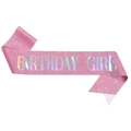 Pink glitter Birthday Girl sash with holographic lettering for birthday party outfit - One Size / Iridescent Pink