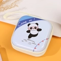 Square light blue tin coin purse with a cartoon panda and zipper for earphone storage - White Panda