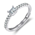 Silver S925 open ring featuring a square-cut central gemstone and sparkling side accents - Emerald Cut Zirconia / Platinum Color-J346