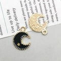 Halloween charm featuring a textured golden moon and black enamel moon with gold star - Enamel Moon (12*16mm)
