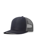 Classic navy blue trucker hat with breathable grey mesh and curved brim design - Adjustable / Navy + Charcoal Mesh