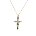Collier croix dorée élégant avec pierres colorées et zircons sertis en micro-pavé - Style Patchwork de Pierres Précieuses Multicolores Irrégulières (CN001404CX)