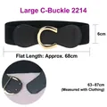 Elastic black waist belt for women with elegant golden metal C-buckle closure - Large C Buckle 2214 (Black)