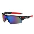 Sport cycling sunglasses with black half-frame, blue mirrored lenses and red temple tips - Black Red Frame Green Mirror