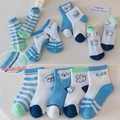 Five pairs of kids' summer mesh cotton socks in blue and white with cute bear patterns - Mesh Lucky Dog / 3-5 Years (Feet length 13-15cm)