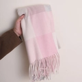 Pink and white checkered faux cashmere scarf with soft tassels and cozy texture - 180*70cm / Dusty Rose