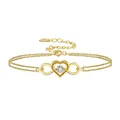 Bracciale a doppio strato in argento S925 dorato con cuore, simbolo infinito e zircone - Cuore Infinito Oro (SB135-14K)