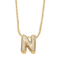 Golden necklace with letter N pendant featuring pave zircon stones and polished chain - Letter N