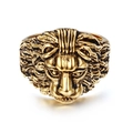 Bold golden lion head ring for men in stainless steel with vintage punk style finish - US 8 / Gold Lion