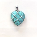 Silver wrapped heart turquoise pendant necklace on a clean white background - Turquoise