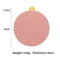 Pink round silicone heat resistant cup mat 16cm diameter with yellow hanging hole - 16cm Heat Mat Soft Mist Pink