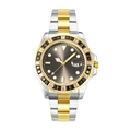 Luxury gold and silver stainless steel watch with black and clear crystal bezel and gray dial - Two-tone Gold Black