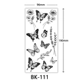Sketch butterfly and flower temporary tattoo sticker in black ink, size 96x190mm - BK-111 / 96*190mm