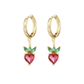 Chic strawberry drop earrings with red heart-shaped stones and gold-plated hoops - Strawberry Earrings