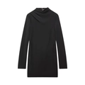 Women's black long sleeve mini dress with fashionable ruched collar and slim fit design - XS / Black