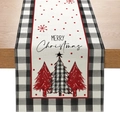 Camino de mesa navideño con bordes de cuadros y estampados de árboles festivos - Árbol de Navidad a cuadros blancos y negros (ZQ27-1)