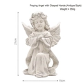 Antique white kneeling angel sculpture with flower crown and wings, 21cm height decor - Praying Angel Holding Hands (Antique)