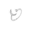 Adjustable silver star and moon ring featuring micro-pave cubic zirconia crystals - White Gold Moon