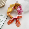 Chic cotton-linen small scarf with colorful smile and heart print patterns - Orange Smile Flower