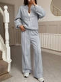 Women's casual grey two-piece tracksuit set with full-zip jacket and straight pants - Dark Gray
