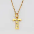 Collier avec pendentif en forme de T en acier doré 18K et strass en cristal blanc brillant - Lettre T