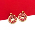 Traditional Chinese Lion Dance gold charms with red Lucky Characters for DIY jewelry making - 1pc Chinese Style Wealth & Fortune Inflow Charm-13x16mm