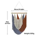 Boheems geweven wandkleed met blauwe en oranje kwastjes en productafmetingen - 50*75cm / Koffiekleuren