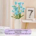 Handmade crochet Lily of the Valley in light blue with five flower heads in white vase - Blue Lily of the Valley Single Stem