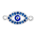 Silberner Evil Eye Verbinder für Schmuck mit blauen Kristallen und Silber-Finish - Blau Zirkonia Silber Auge-A0095