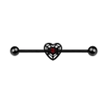 Industrial barbell piercing with black heart spider web design and red zircon stone - Black Heart Spider Web