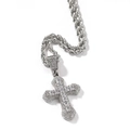Collana con croce d'argento con zirconi ghiacciati su una robusta catena a fune in metallo - 3mmx24pollici / Pendente Bianco Puro + Catena a Corda in Acciaio Inossidabile