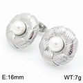 16mm stainless steel stud earring featuring a white pearl and spiral woven texture - 16mm / Style A Steel Color
