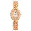 Orologio elegante da donna in oro rosa con lunetta ovale diamantata e cinturino a foglie - Oro rosa