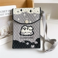 Detail of grey knitted crossbody phone bag with cartoon bunny and brand embroidery - Rabbit Grey