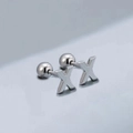 Polished silver stainless steel stud earring featuring a minimalist letter X design - Letter X (T55662) / Silver