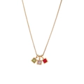 Golden box chain necklace featuring square zircon pendants in green, purple, and red - December-Green, Light Purple And Dark Red Pendants