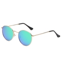 Classic round polarized sunglasses with gold metal frame and blue green mirrored lenses - Gold Frame Green Mirror (Polarized) C13