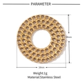 Detailed view of 18mm gold plated stainless steel hollow pendant with woven texture - Gold Round Mesh Woven Texture Pendant (VG196)