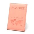 Pink PU leather passport cover with world map pattern and passport lettering text - Passport Cover / Pink