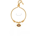 Gold titanium steel bracelet featuring a purple evil eye charm and crystal accents - E451-Gold Color Bracelet