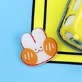Cute white acrylic bunny pin with orange ears and smile for bag decoration - Cuddly Rabbit