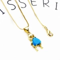Detail of gold angel necklace pendant with blue heart zircon and box chain clasp - Blue Heart Girl / Pendant And Necklace