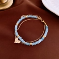 Double-layer gold-plated beaded bracelet with light blue beads and heart pendant - 15# Bracelet-Gold-Blue (Double Layer Heart)