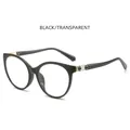Women's 2023 round sunglasses with black frame, transparent lenses and gold hinge - Black Frame Clear Lens