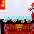 Set of four mini blue resin mythical beast figurines holding gold symbols for car dashboard - Set of 4 Blue Lucky Dragons