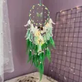 Green butterfly dream catcher with LED lights and gradient emerald green feathers decoration - Finished Product Without Light / Butterfly Gradient Green
