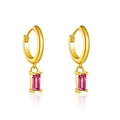 S925 sterling silver hoop earrings with a rectangular pink purple zircon gemstone - 925 Silver / Gold Rose Red